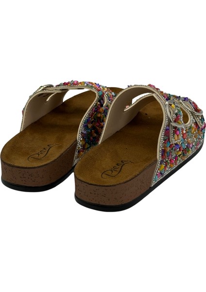 Anatomik Rahat Renkli Taşlı Çift Tokalı Kadın Terlik modelleri