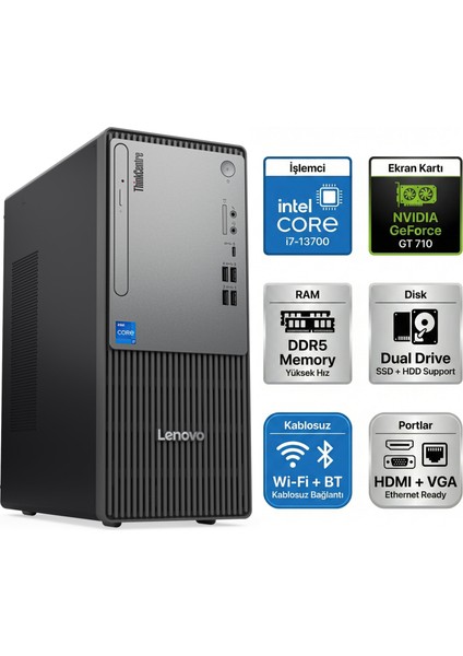 Thinkcentre Neo 50T Gen 5 Intel Core I7-13700 8gb 512GB SSD 4 GB GT710 Windows 11 Pro Masaüstü Bilgisayar 12UB000HTR 019