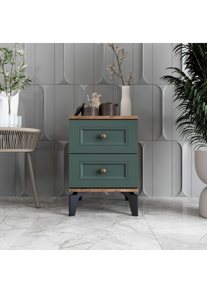 Loren 2 Çekmeceli Komodin Tamamı Mdf (Yeşil)