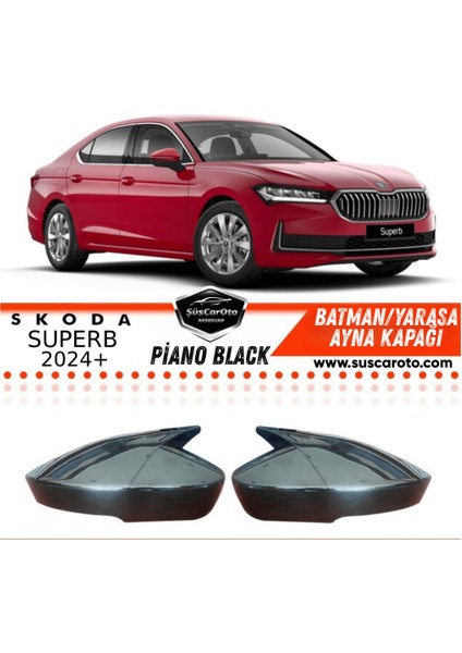 Skoda Superb B9 Sinyalli 2024 Sonrası Uyumlu Batman Yarasa Ayna Kapağı Piano Black Abs Plastik Sağ Sol Takım