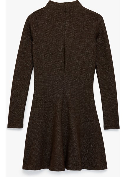 x Şahika Ercüment - Uzun Kollu Dik Yaka Volümlü Parıltılı Mini Elbise