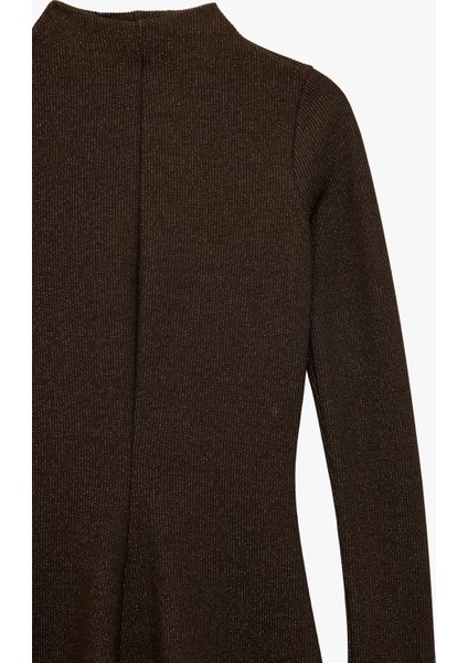 x Şahika Ercüment - Uzun Kollu Dik Yaka Volümlü Parıltılı Mini Elbise modelleri