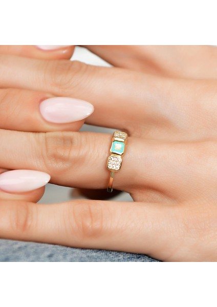 14 Ayar Altın Mine Işlemeli Taşlı Yüzük fiyatları