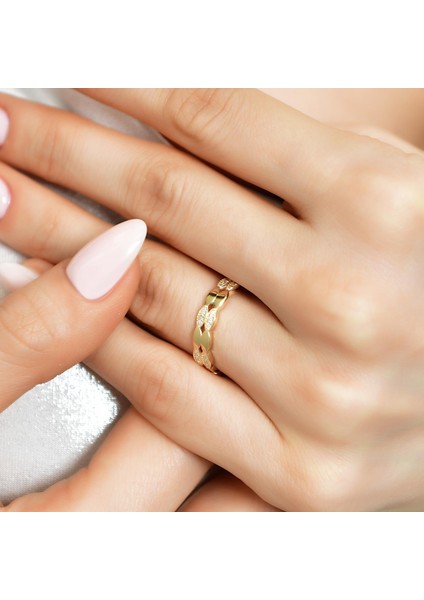 Zarif Taş Detaylı Altın Yüzük 14 Ayar fiyatları