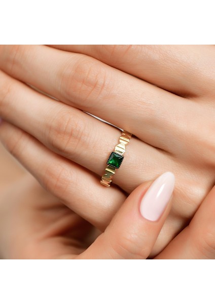 14 Ayar Altın Yeşil Taşlı Yüzük fiyatları