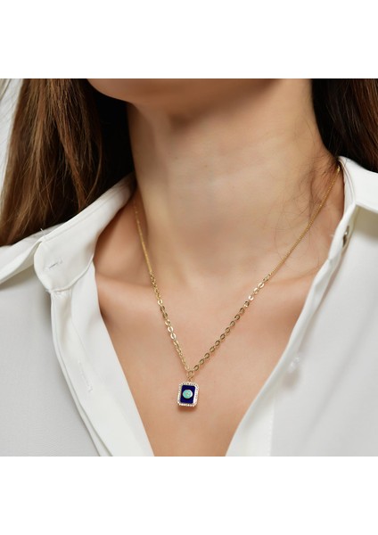 14 Ayar Altın Mineli Yıldız Model Taşlı Kolye