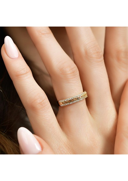 14 Ayar Altın Örgü Taşlı Yüzük fiyatları