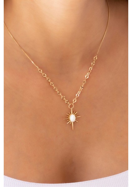 Altın Sedef Taşlı Kutup Yıldızı Kolye fiyatları