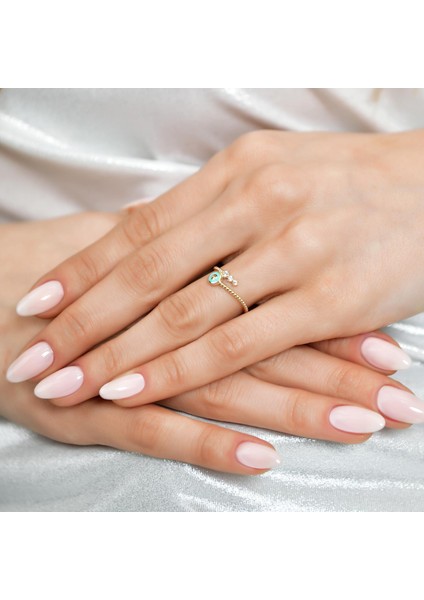 Mineli Taş Detaylı Altın Yüzük 14 Ayar