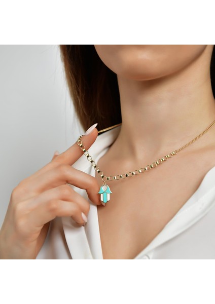 14 Ayar Altın Mineli Fatıma Ana Eli Kolye