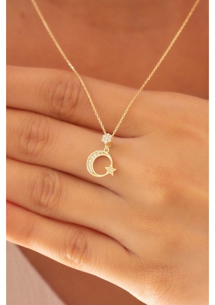 Zarif Ay Yıldız Model Altın Kolye