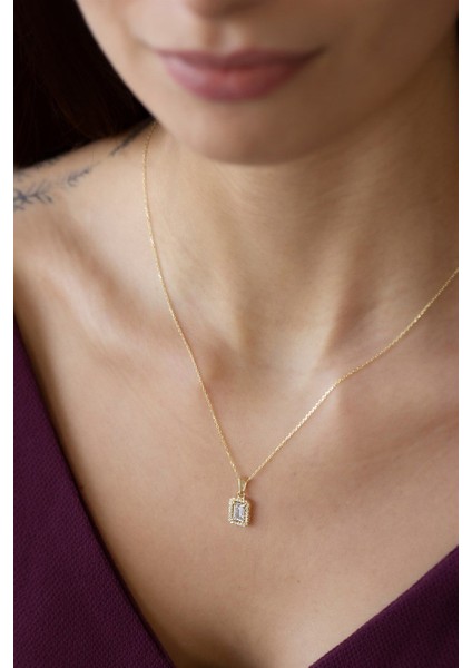 Şık Altın Baget Taşlı Kolye fiyatları