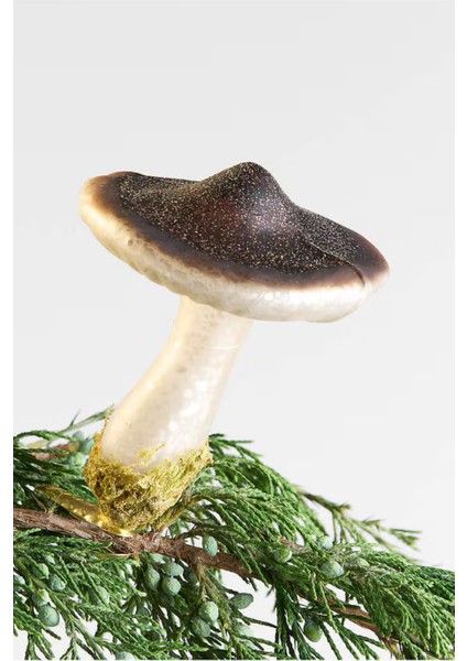 Taupe Glass Mushroom Christmas Ornament El Boyama Mantar Süsü