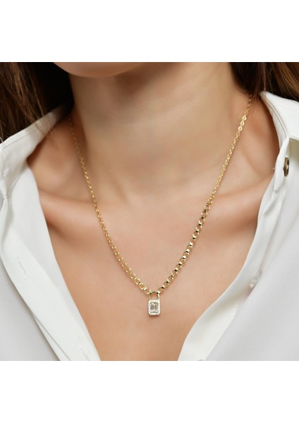 14 Ayar Altın Parıltılı Kilit Kolye