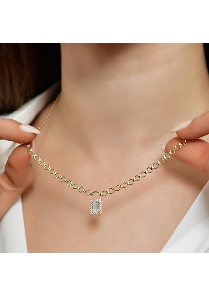 14 Ayar Altın Parıltılı Kilit Kolye fiyatları