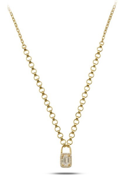 14 Ayar Altın Parıltılı Kilit Kolye modelleri