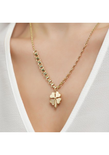 14 Ayar Altın Taşlı Yonca Kolye fiyatları