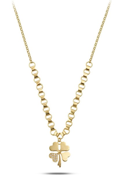 14 Ayar Altın Taşlı Yonca Kolye modelleri