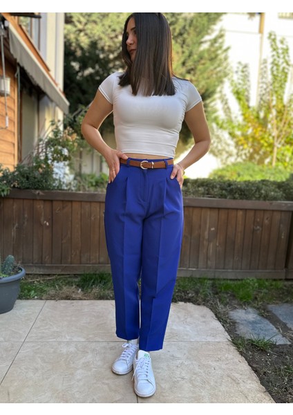 Kemerli Pileli Havuç Pantolon