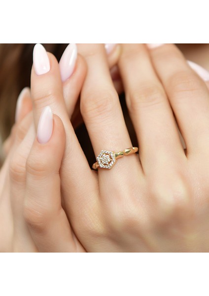 14 Ayar Altın Baget Altıgen Yüzük fiyatları