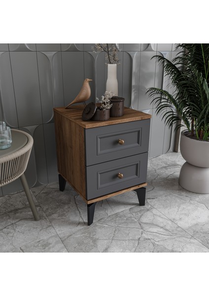 Loren 2 Çekmeceli Komodin Tamamı Mdf (Antrasit) fiyatları