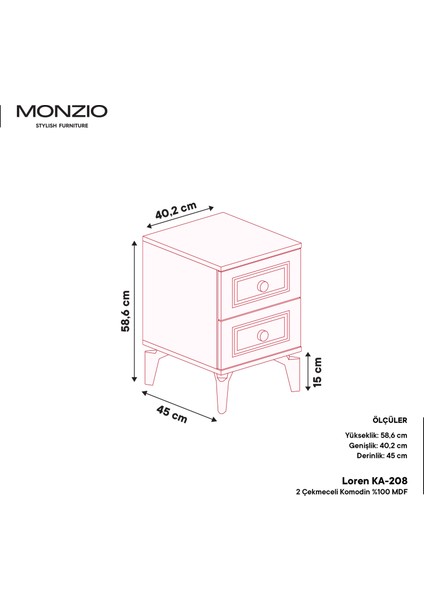Loren 2 Çekmeceli Komodin Tamamı Mdf (Antrasit) modelleri
