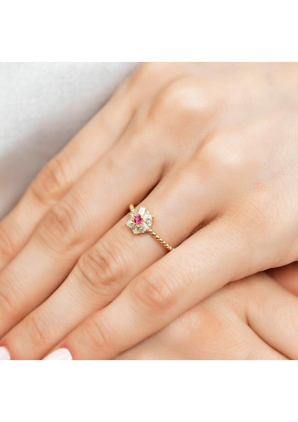 14 Ayar Altın Baget Çiçek Desenli Yüzük fiyatları