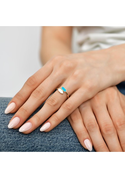 14 Ayar Altın Çift Renkli Mineli Yüzük