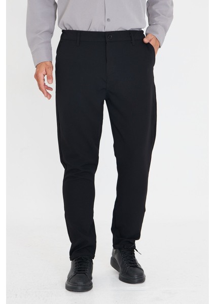 Erkek Bel Yarım Lastikli Kemerli Double Paça Dabıl Face Kumaş Slim Fit Pantolon