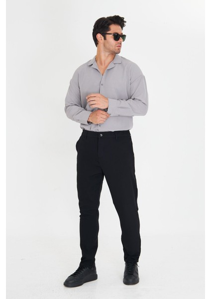 Erkek Bel Yarım Lastikli Kemerli Double Paça Dabıl Face Kumaş Slim Fit Pantolon modelleri