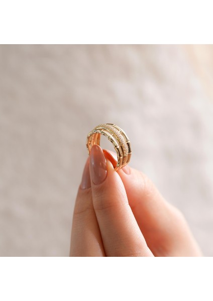 Zarif Tasarım Tamtur Altın Yüzük 14 Ayar