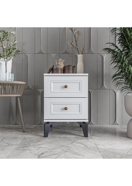 Loren 2 Çekmeceli Komodin Tamamı Mdf (Beyaz)