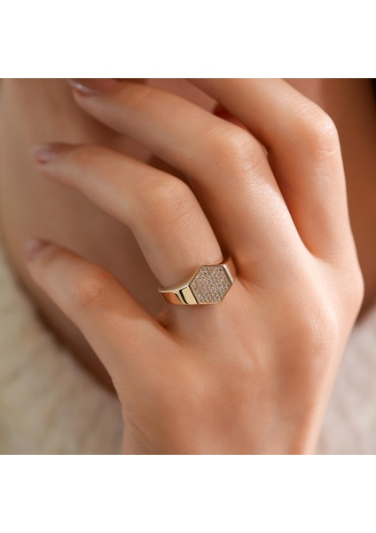 Zarif Taş Işlemeli Altın Yüzük 14 Ayar fiyatları