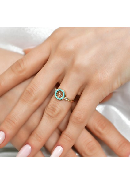 Şık Taş Işlemeli Mineli Altın Yüzük