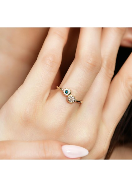 14 Ayar Altın Mineli Taşlı Nazar Yüzük fiyatları