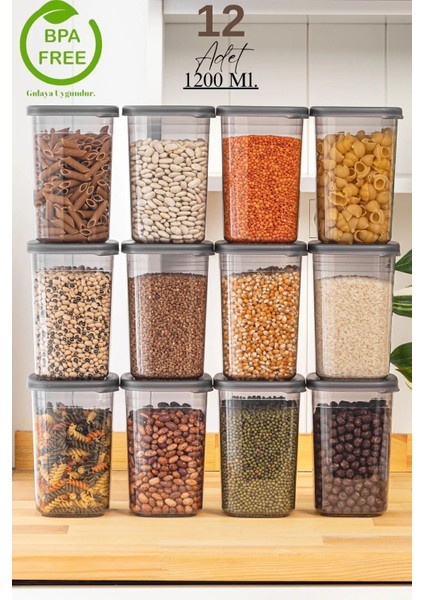 12 Adet 1200 ml Etiketli Sızdırmaz Kapaklı Saklama Kabı Seti - Etiket Hediyeli