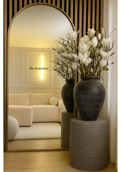 Siyah Stoneware Dokulu 38CM Toprak Vazo El Yapımımodern Doğal Görünüm