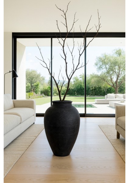 Siyah Stoneware Dokulu 38CM Toprak Vazo El Yapımımodern Doğal Görünüm modelleri