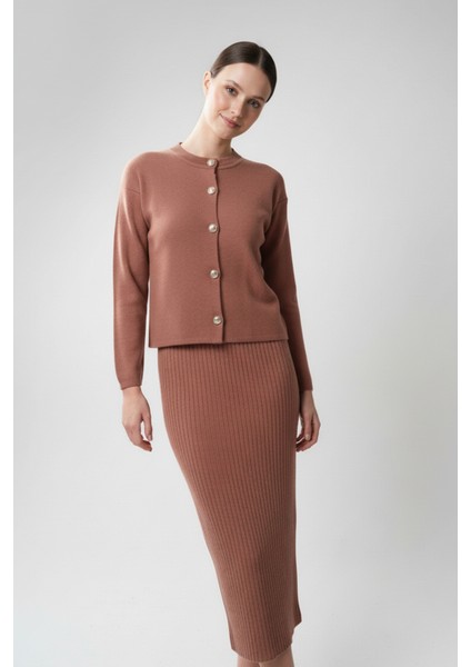 Kadın Hırka Elbise Ikili Takım - Kiremit