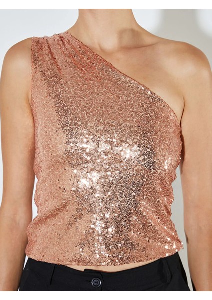 Soulife Sarı Tek Omuz Pul Payetli Bluz modelleri