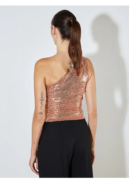 Soulife Sarı Tek Omuz Pul Payetli Bluz fırsatları