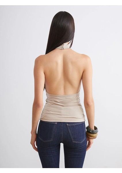 Soulife Sarı Halter Yaka Büzgülü Bluz fırsatları