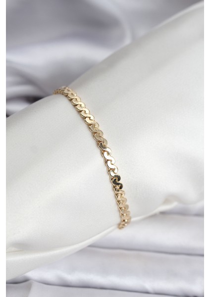 14K Gold Renk Kaplama Ezme Yılan Zincir Model cm Kadın Bileklik - Lisinya