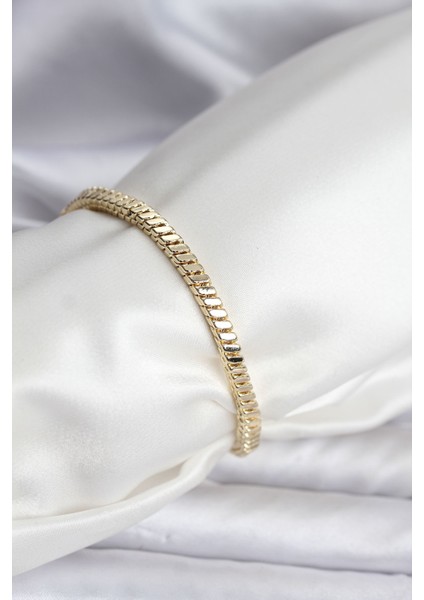 14K Gold Renk Kaplama Kare Zincir Model cm Kadın Bileklik - Lisinya