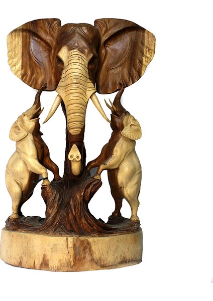 Ahşap 3'lü Fil Ailesi Sumala-2
