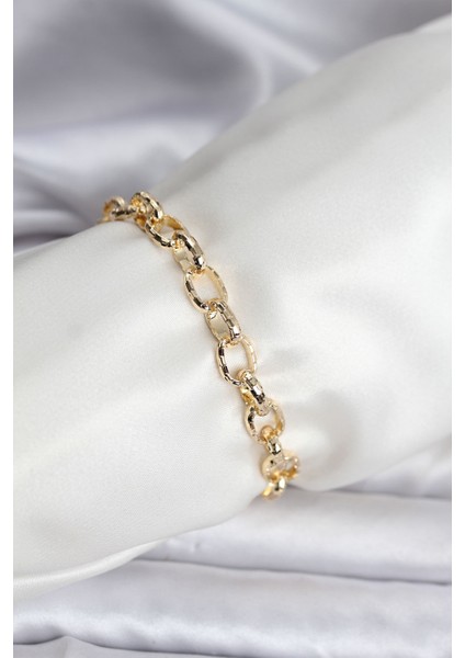 14K Gold Renk Kaplama Lazerli Zincir Model cm Kadın Bileklik - Lisinya