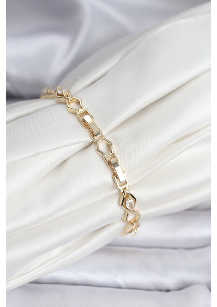 14K Gold Renk Kaplama Baklava Dilim Model Kadın Bileklik - Lisinya fiyatları