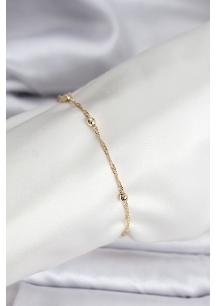 14K Gold Renk Kaplama Topçuklu Model cm Kadın Bileklik - Lisinya