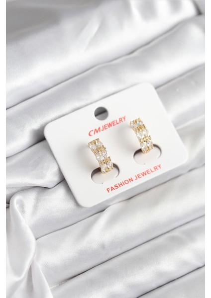 14K Gold Renk Kaplama Zirkon Taşlı cm Kadın Küpe - Lisinya