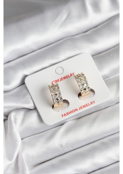 14K Gold Renk Kaplama Zirkon Taşlı cm Kadın Küpe - Lisinya